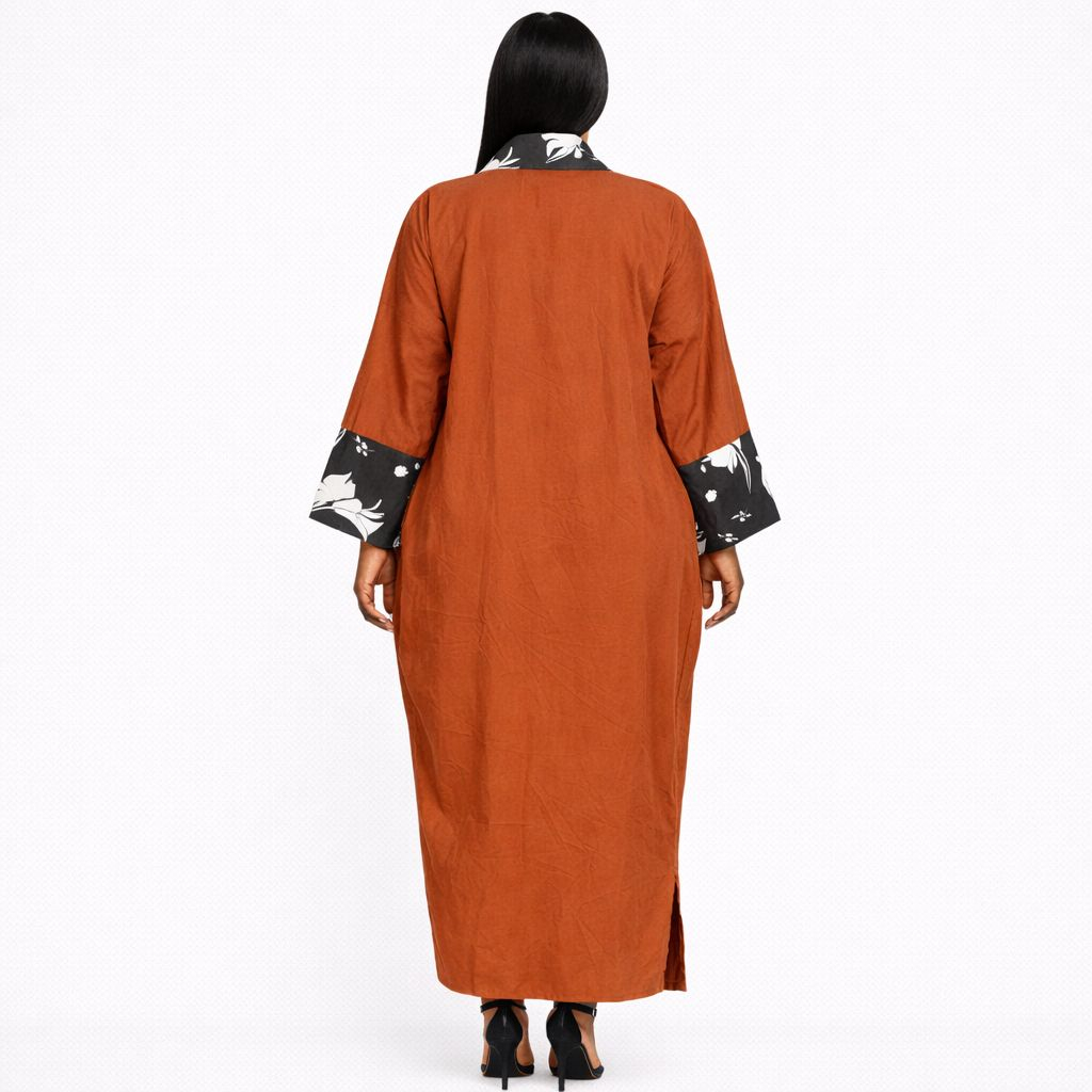 Womens Loose Fit Kaftan Dress with Contrast Collar